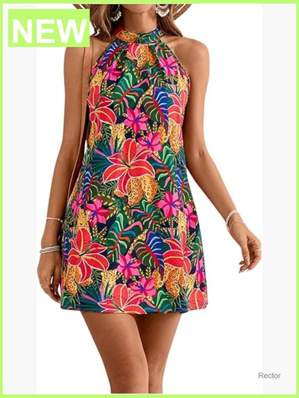 Sleeveless Floral Sundress Halter Neck A-Line Short Dress - Picture 1 of 5